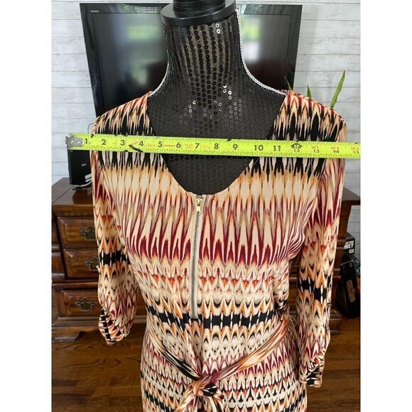 Tacera Black Rust and Maroon V-Neck Gold Zipper Midi Dress Size Small - Picture 6 of 9